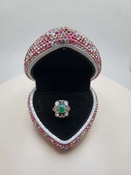 Victorian natural emeralds and diamond accent ring