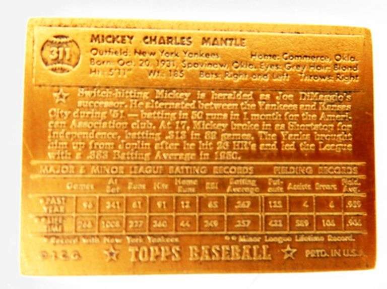Mickey Mantle 1952 Bronze Replica Football Card