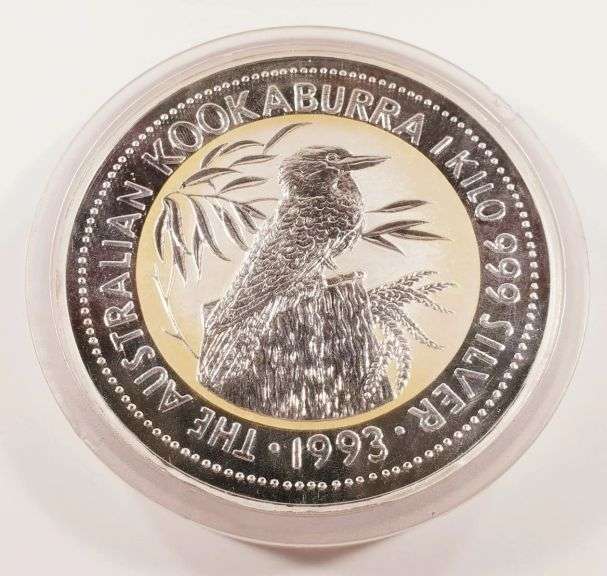1993 Australian 1 Kilo Silver $30 Kookaburra Pure .9999 Fine Round Silver Bar