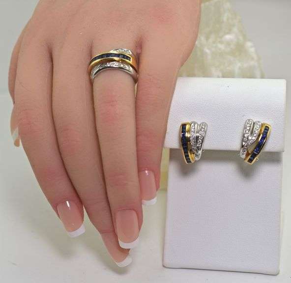 Beautiful 18K Two-Tone Sapphire & Diamond Suite