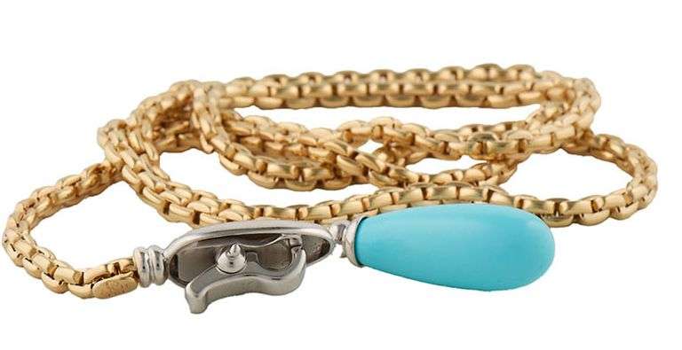 Italian Teardrop Turquoise Snake Head Style Adjustable Lariat Necklace in 14K