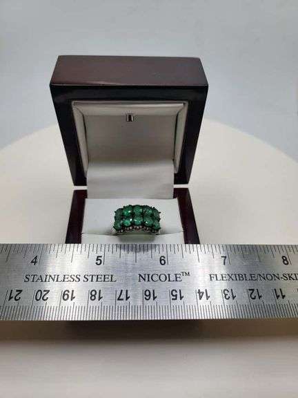 Victorian natural emeralds and diamond accent ring