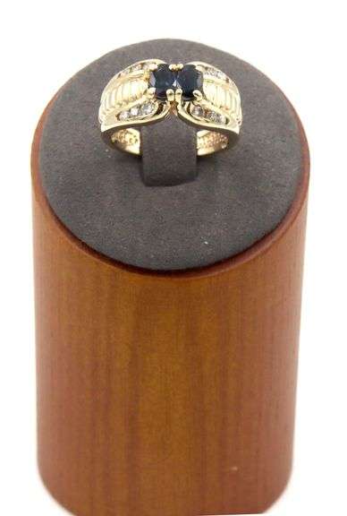 14kt Yellow gold double oval sapphire and channel set diamond ring