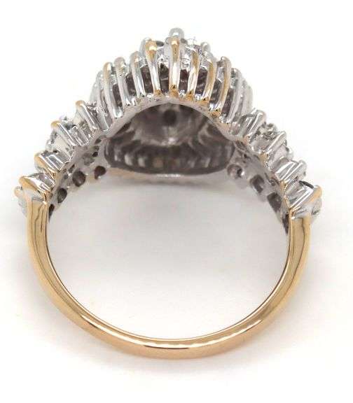 14kt Yellow gold 1ctw marquise, baguette and round diamond cluster ring