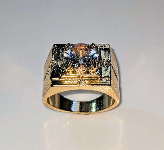Mens 14 K Gold Plate 3.5 Ct Lab Simulated Diamond Ring