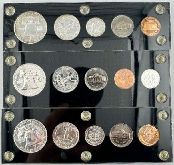 1957 US Mint Silver Proof Set 5 coins acrylic holder lot of 3