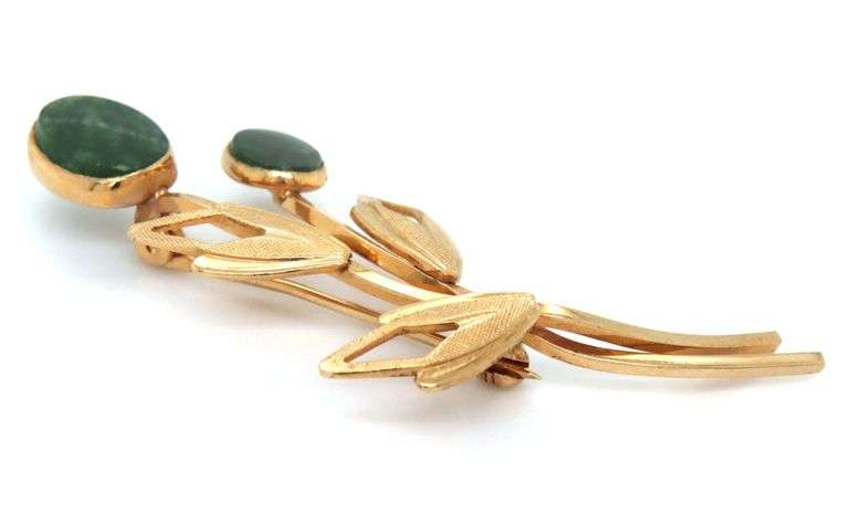 Gold plated Malachite flower brooch