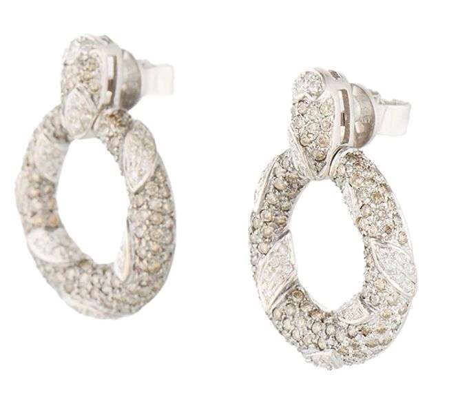 2.00ctw Brown and White Diamond Open Oval Drop Earrings in 14K