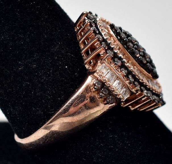 Brown and Clear Gemstone Ring in Rose Gold Vermeil 925 Sterling Silver