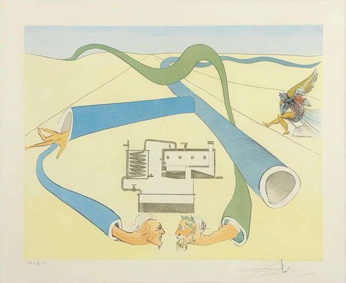 Highly Collectible Salvador Dali Hand-Signed Etching from 'Hommage à Leonardo da Vinci (Great Invent