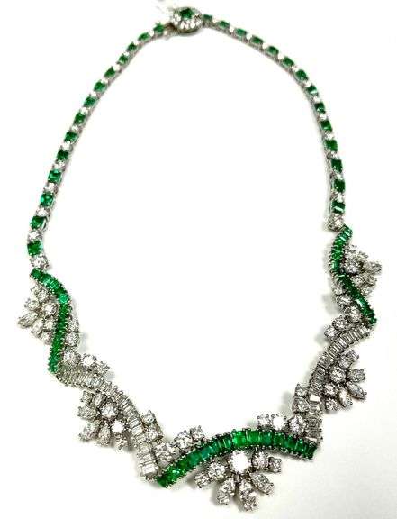 Antique Russian " Most rare and high value Emerald " one of a kind Platinum Emerald and Diamond Neck