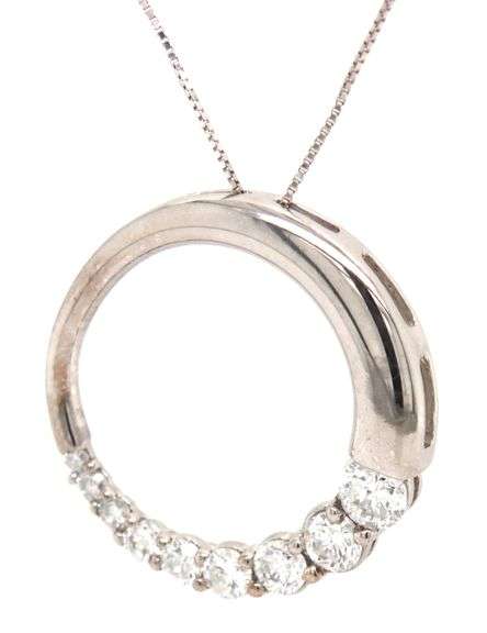 14kt White gold 1ctw diamond Journey circle pendant on chain