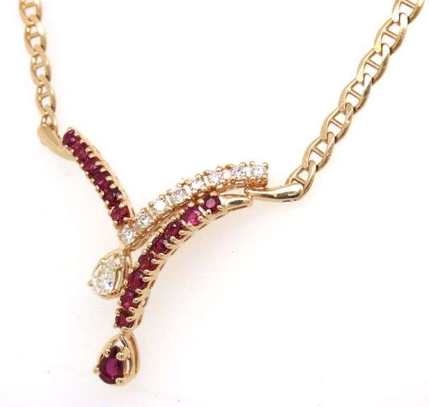 Lively 14K YG Ruby and Diamond Necklace