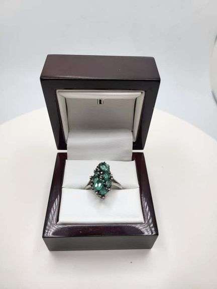 Victorian natural emeralds and diamond accent ring
