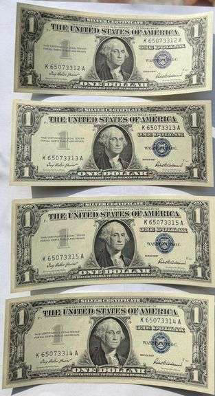 Four Consecutive $1 1957 Silver Certificates