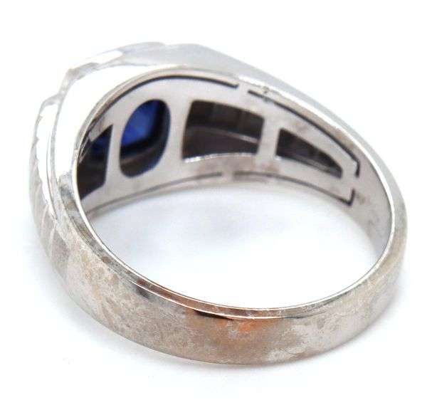 10kt White gold Synthetic sapphire and diamond ring