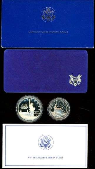 1986 US Statue of Liberty Proof Silver Dollar & Half Dollar in Box w/CoA