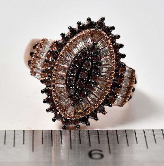 Brown and Clear Gemstone Ring in Rose Gold Vermeil 925 Sterling Silver