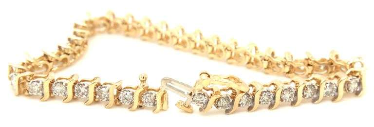 14kt Yellow gold 3ctw Illusion set diamond S tennis bracelet