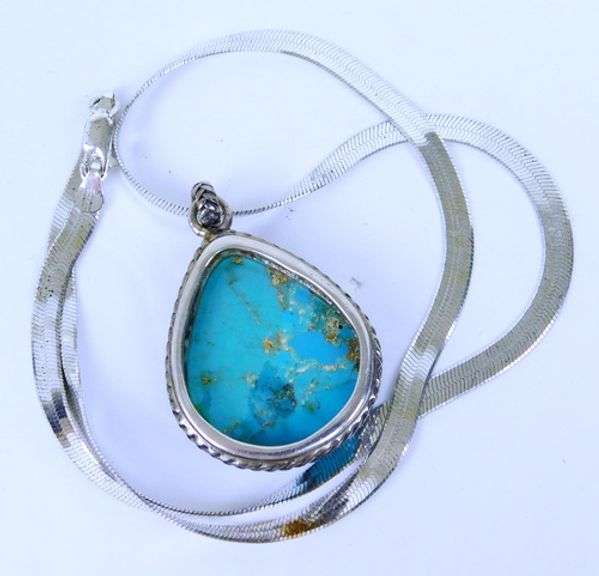 Barse Large Sterling Turquoise Pendant & Wide Chain