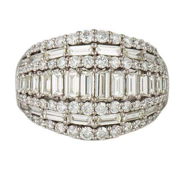 New 3.23ctw Baguette and Round Diamond Multi Row Statement Ring in 14K
