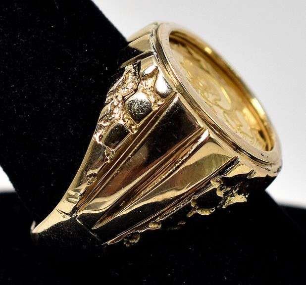 Charming 14K Yellow Gold Gold Panda Coin Men's Ring