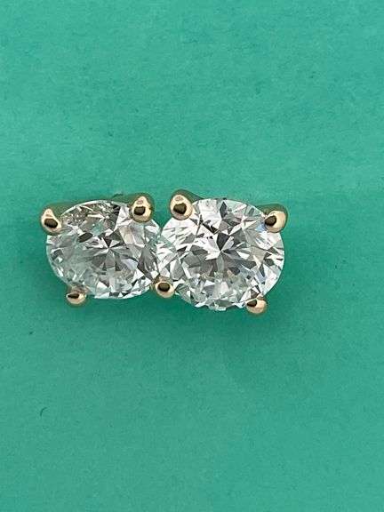 3.00 CARATS LAB GROWN DIAMOND STUDS. BRAND NEW.  14K YELLOW GOLD