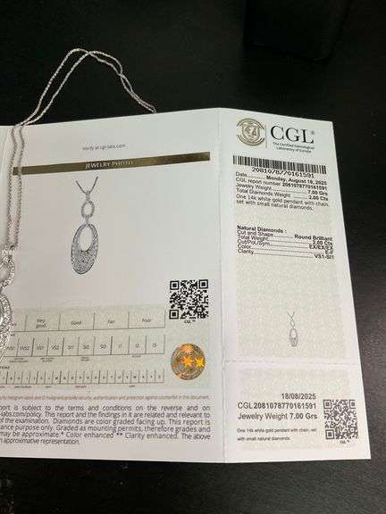 CERTIFIED BRAND NEW 14K WHITE GOLD NECKLACE WITH DIAMOND PENDANT