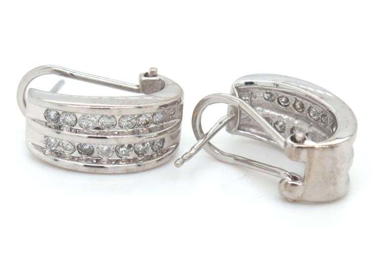 14kt White gold 0.30ctw 2 row diamond hoop
