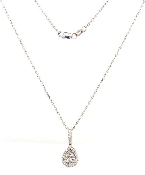14kt White gold 0.36ctw double halo cluster teardrop pendant on chain