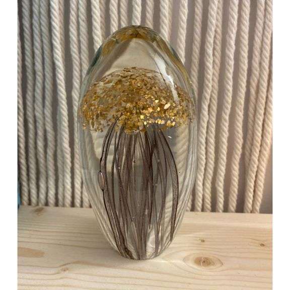 Hand-Blown Jellyfish Glass Paperweight