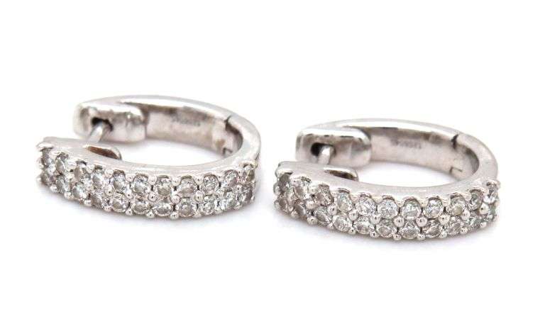 Small Scale 14K White Gold Diamond Huggie Earrings