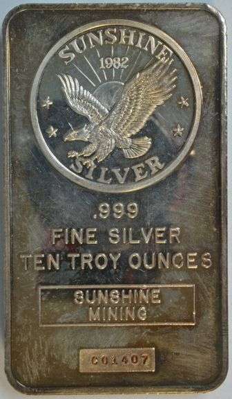 Sunshine Design 10 Troy oz .999 Fine Silver Bar