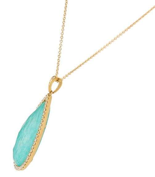 Amazonite Quartz Doublet and 0.25ctw Diamond Frame Teardrop Pendant Necklace in 14K