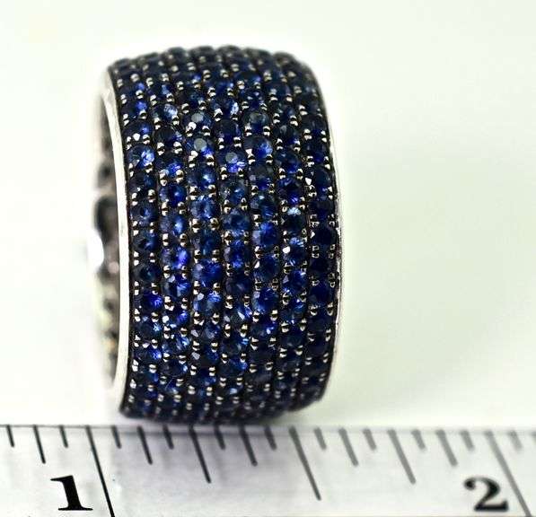 Incredible Wide 18K White Gold Band with Sapphires