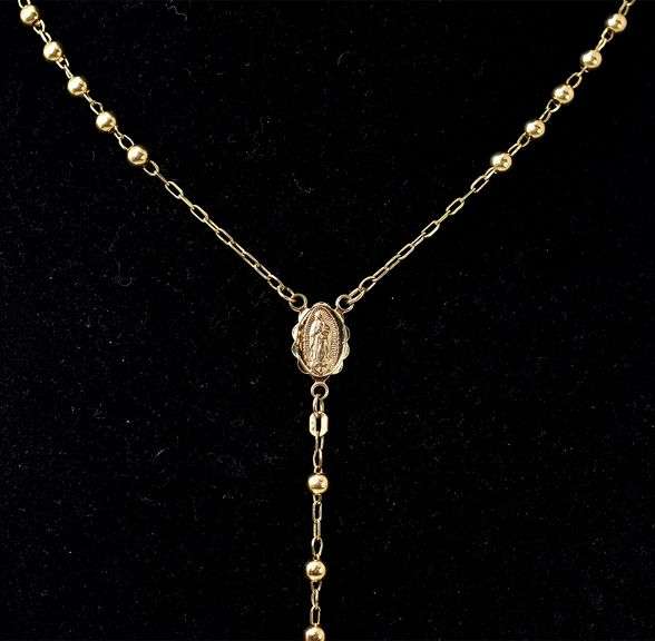 Graceful 14K Yellow Gold Rosery Cross Pendant Necklace