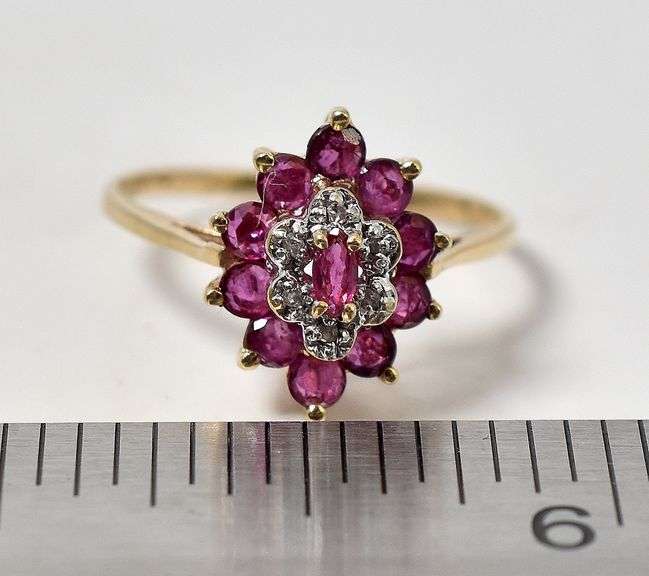 Timeless 10K Yellow Gold Ruby Gemstone and Diamond Ring