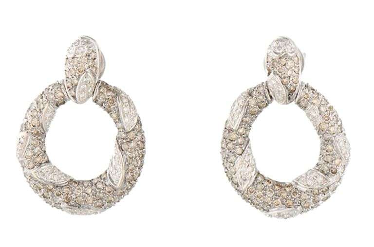2.00ctw Brown and White Diamond Open Oval Drop Earrings in 14K