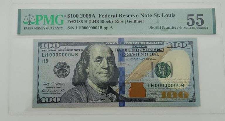2009A $100 Serial Number 4 - PMG AU55