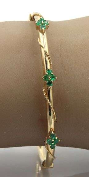 Vintage 14K YG Bangle with Emeralds