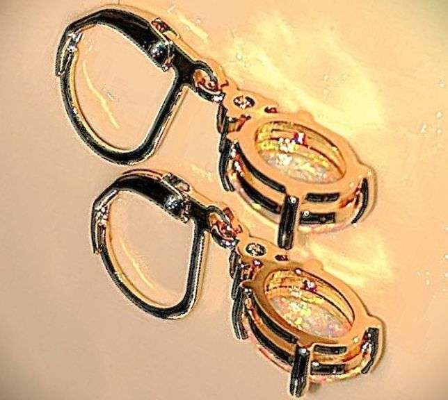 14 K Gold Plated 4 Ctw Welo Color Play Lab Simulated Opal Earrings