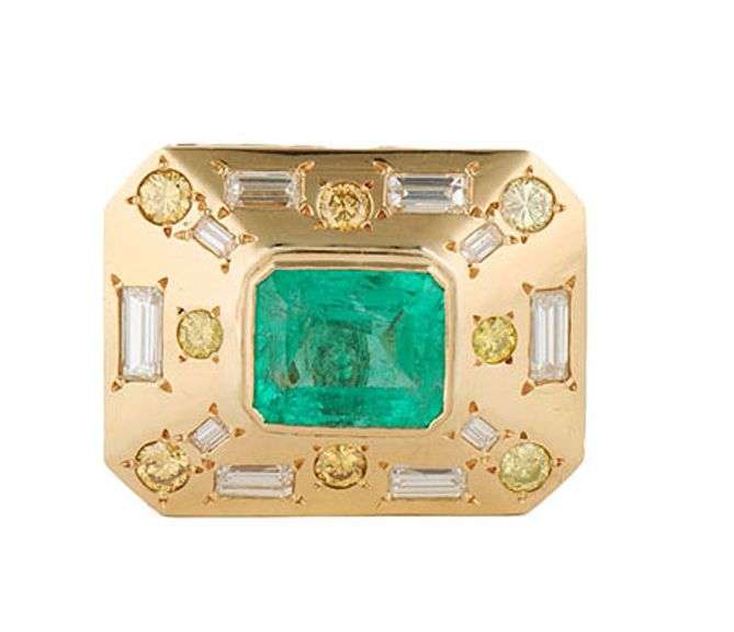 4.70ct Emerald and 2.30ctw Yellow and White Diamond Pendant Necklace in 18K