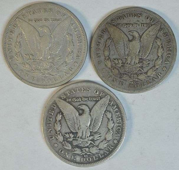 3 Diff. Scarce nice Carson City Morgan Silver Dollars: 82-CC, 90-CC, & 91-CC