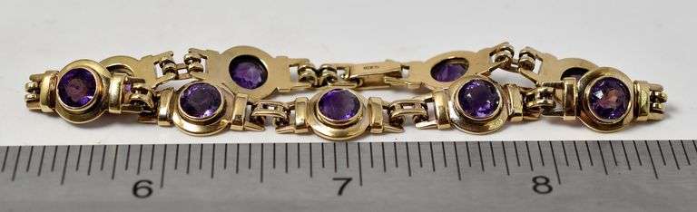 Beautiful 10K Yellow Gold Amethyst Gemstone Bracelet