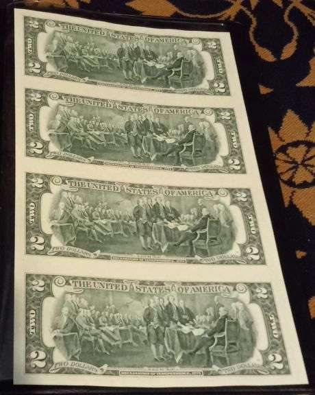Three (3) World Monetary Exchange Uncut Sheets of 4 2003 $2 Bills w/ Folder & COA