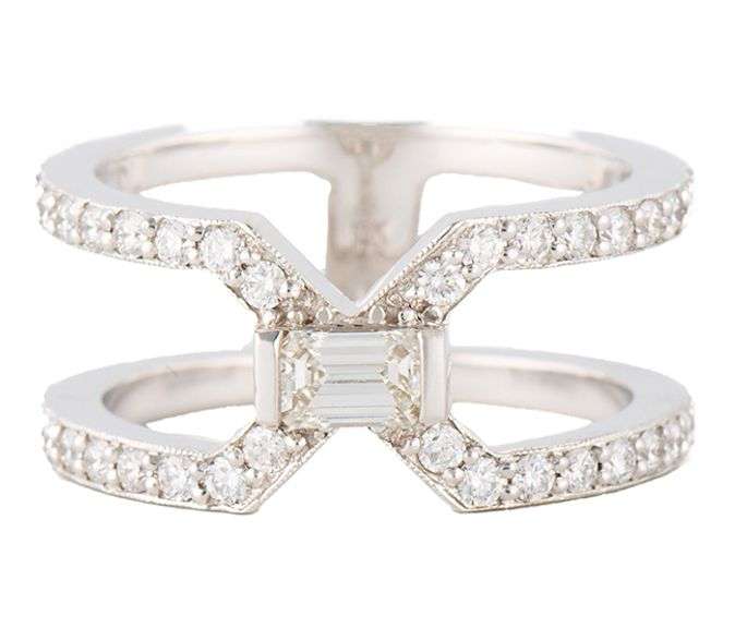 Penny Preville 1.00ctw Emerald and Round Diamond Double Row Engagement Ring in 18K