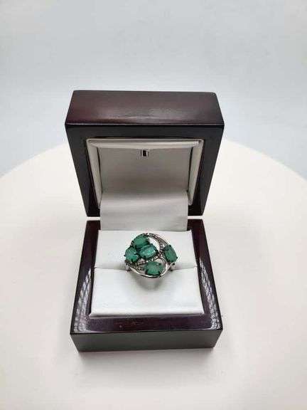 Victorian natural emeralds and diamond accent ring