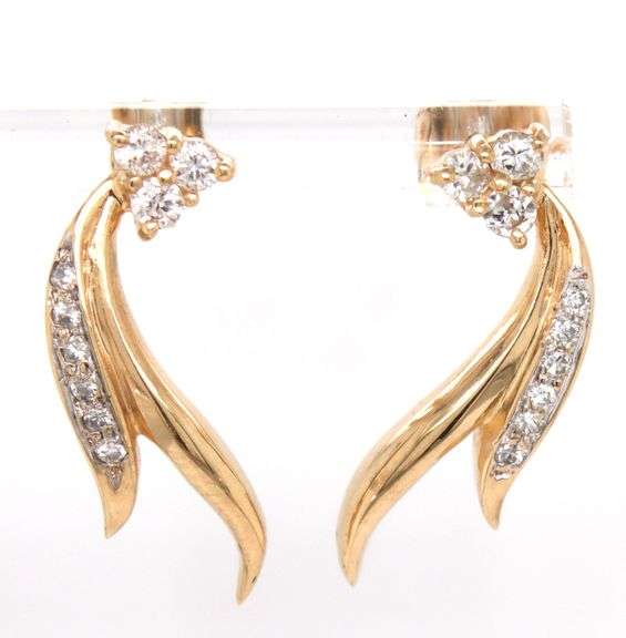 14kt Yellow gold 0.45ctw diamond drop swirl earrings