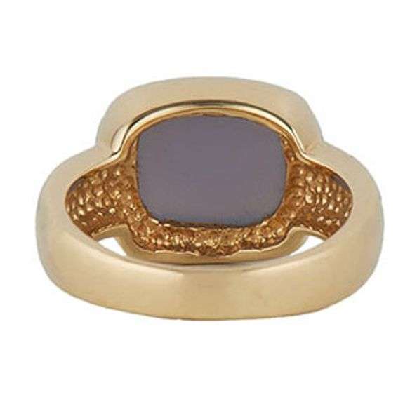 Blue Chalcedony Cabochon Bezel Set Solitaire Ring in 14K