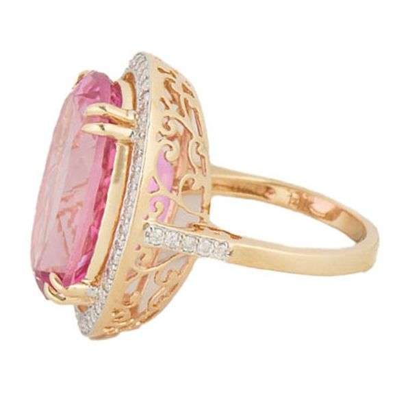 21.0ct Oval Pink Topaz and 0.25ctw Diamond Frame Cocktail Ring in 14K